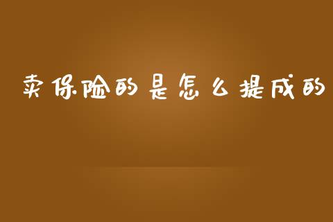 卖保险的是怎么提成的_https://m.jnkyh.com_股指期货_第1张