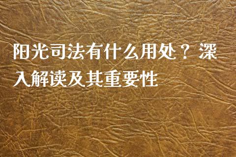 阳光司法有什么用处？ 深入解读及其重要性_https://m.jnkyh.com_国际原油_第1张