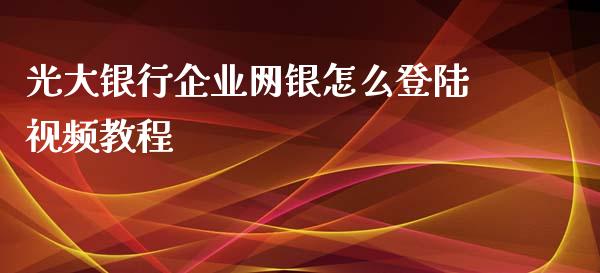 光大银行企业网银怎么登陆视频教程_https://m.jnkyh.com_期货开户条件_第1张