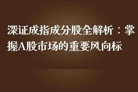 深证成指成分股全解析：掌握A股市场的重要风向标_https://m.jnkyh.com_国际原油_第1张