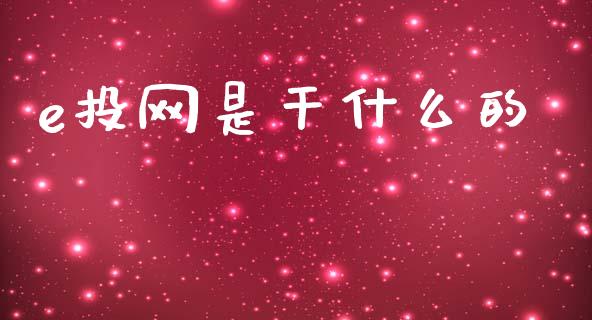 e投网是干什么的_https://m.jnkyh.com_期货开户条件_第1张