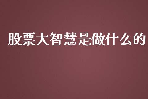 股票大智慧是做什么的_https://m.jnkyh.com_期货开户条件_第1张