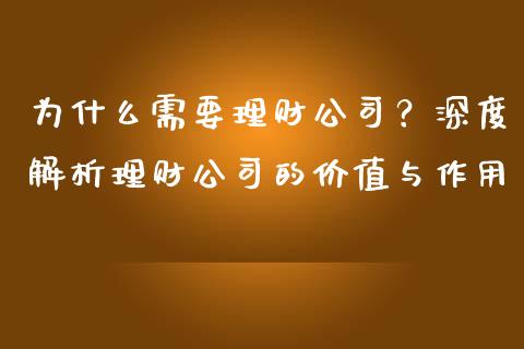 为什么需要理财公司？深度解析理财公司的价值与作用_https://m.jnkyh.com_股指期货_第1张