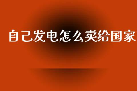 自己发电怎么卖给国家_https://m.jnkyh.com_国际原油_第1张