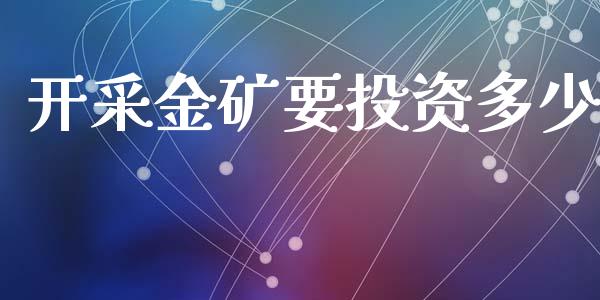 开采金矿要投资多少_https://m.jnkyh.com_期货开户条件_第1张