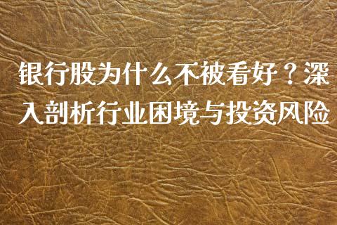 银行股为什么不被看好？深入剖析行业困境与投资风险_https://m.jnkyh.com_国际原油_第1张