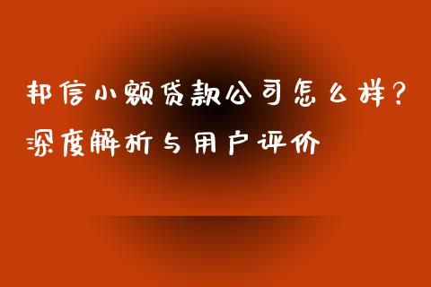 邦信小额贷款公司怎么样？深度解析与用户评价_https://m.jnkyh.com_国际原油_第1张