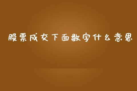 股票成交下面数字什么意思_https://m.jnkyh.com_股指期货_第1张