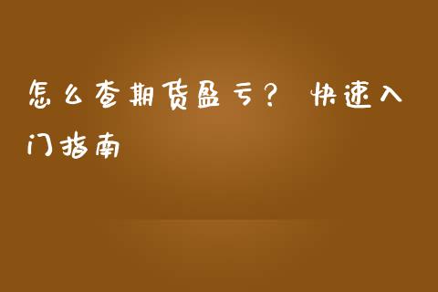 怎么查期货盈亏？ 快速入门指南_https://m.jnkyh.com_股票交易_第1张