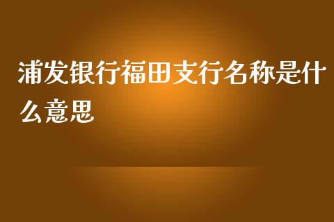 浦发银行福田支行名称是什么意思_https://m.jnkyh.com_国际原油_第1张