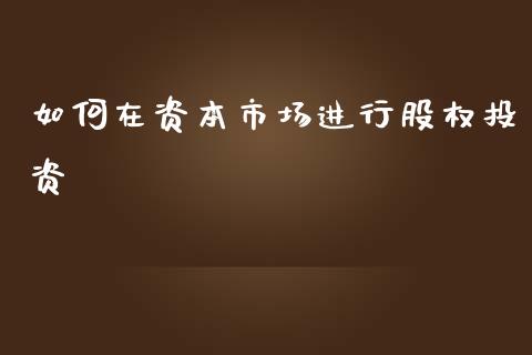 如何在资本市场进行股权投资_https://m.jnkyh.com_期货开户条件_第1张