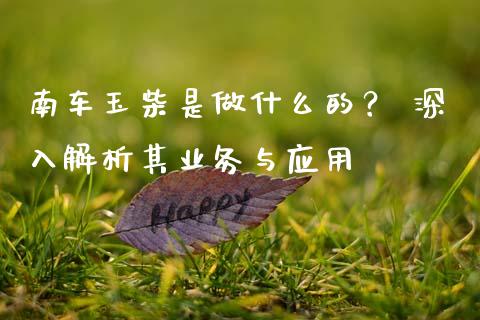 南车玉柴是做什么的？ 深入解析其业务与应用_https://m.jnkyh.com_国际原油_第1张