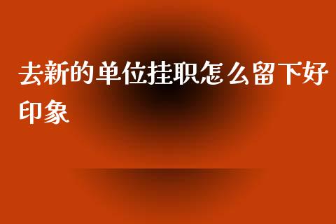 去新的单位挂职怎么留下好印象_https://m.jnkyh.com_期货开户条件_第1张