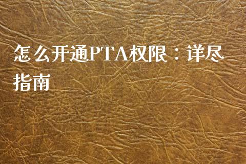 怎么开通PTA权限：详尽指南_https://m.jnkyh.com_国际原油_第1张