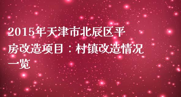 2015年天津市北辰区平房改造项目:村镇改造情况一览_期货开户条件_第1张_股指期货_期货开户条件_国际原油_股票交易 2015年天津市北辰区平房改造项目:村镇改造情况一览_https://m.jnkyh.com_期货开户条件_第1张