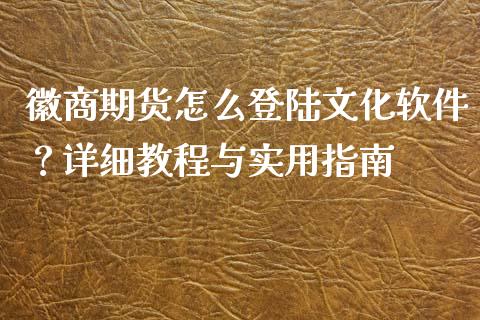 徽商期货怎么登陆文化软件？详细教程与实用指南_https://m.jnkyh.com_期货开户条件_第1张