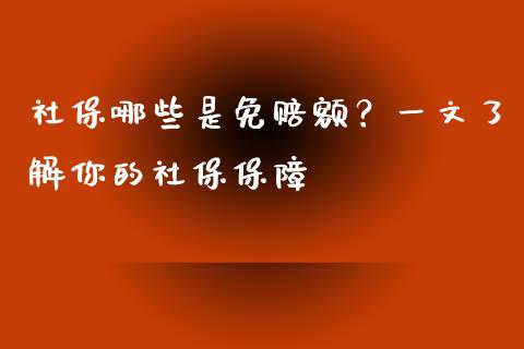 社保哪些是免赔额？一文了解你的社保保障_https://m.jnkyh.com_股指期货_第1张
