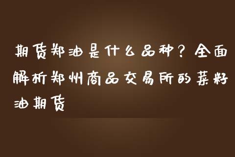 期货郑油是什么品种？全面解析郑州商品交易所的菜籽油期货_https://m.jnkyh.com_期货开户条件_第1张
