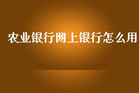 农业银行网上银行怎么用_https://m.jnkyh.com_股指期货_第1张
